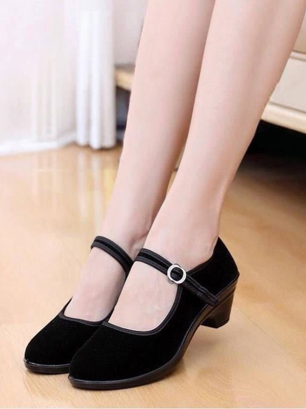 Black Velvet Mary Jane women dance shoes 7.6